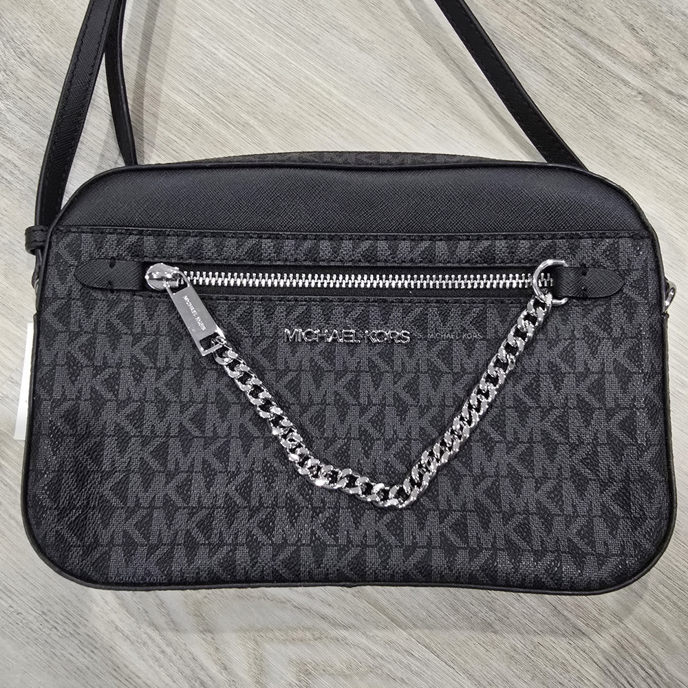 Michael Kors Jet Set Large Logo Crossbody Bag (Black) NWT - Picture 3 of 9